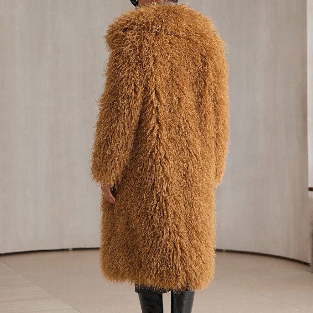 Brown Casual Women's Fluffy Long Faux Fur Coat - Picture 5 of 8